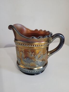 Vintage Northwood "Peacock At The Fountain" Creamer In Marigold Carnival Glass